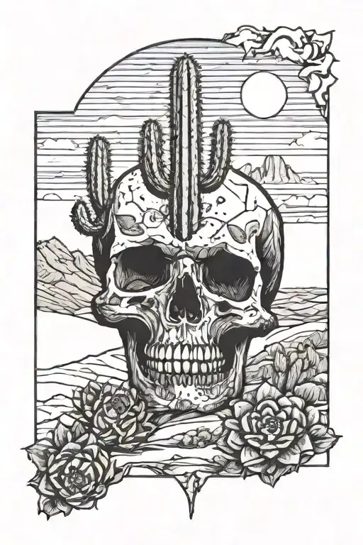 Desert With Cactus And Skull