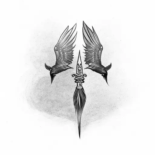 Trident With Raven Feathers