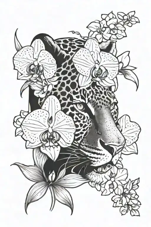 Combine A Jaguar And A Orchid Flower To Create A Unique And Symbolic Tattoo Design