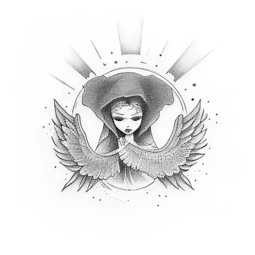 Una Madre Recibiendo A Su Hija Desde El Cielo Por Un Angel