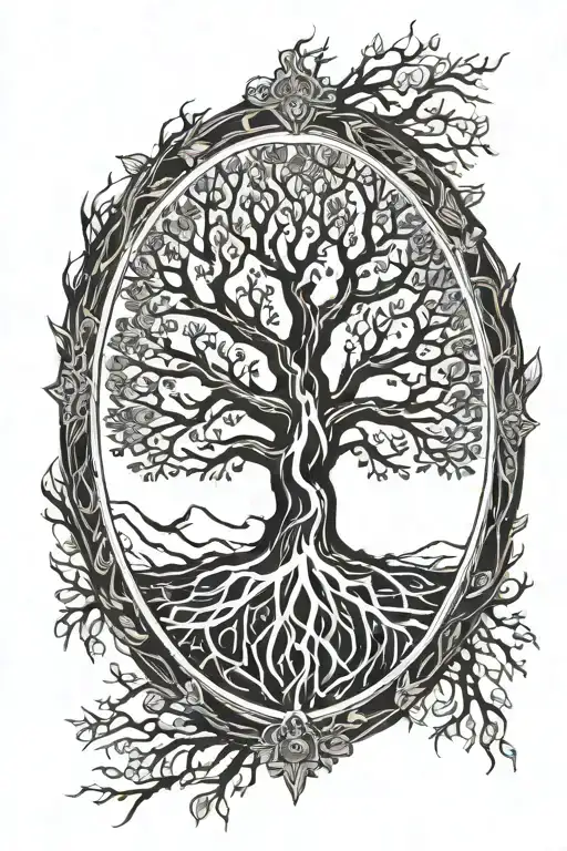 Tree Of Life Centered On A Cracked Shield With Wooden Branches Growing Out Irregularly