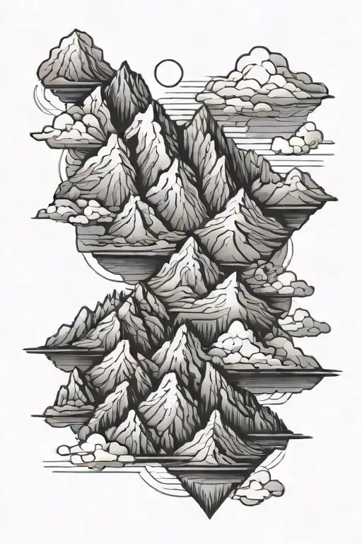 Mountain Range With Human Statue