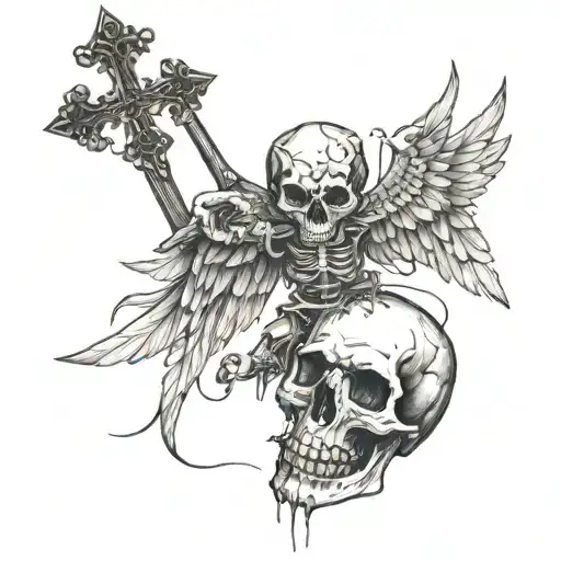 Skull And Cross With Angel Falling
