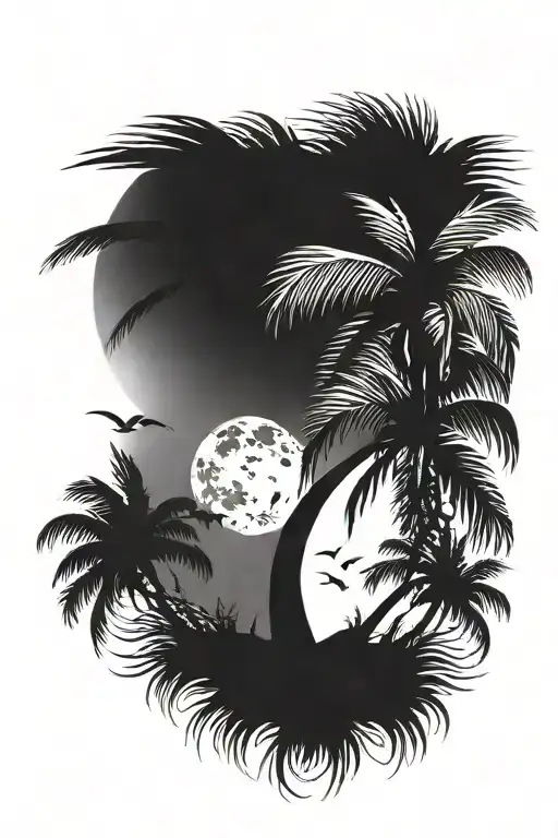 Palm Tree And Moon Shining