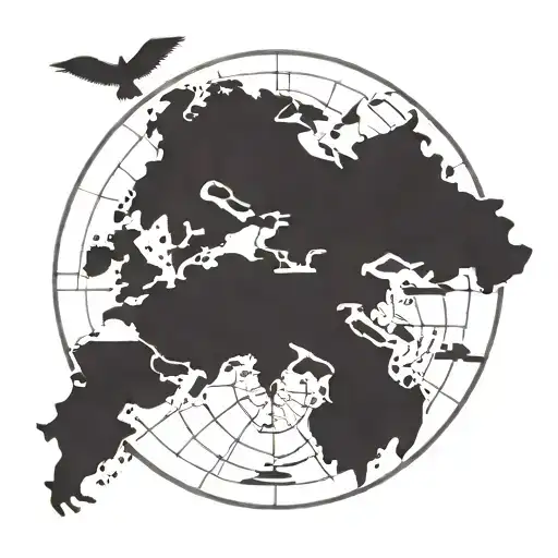 A Flat Earth Map Motif With Black Crows