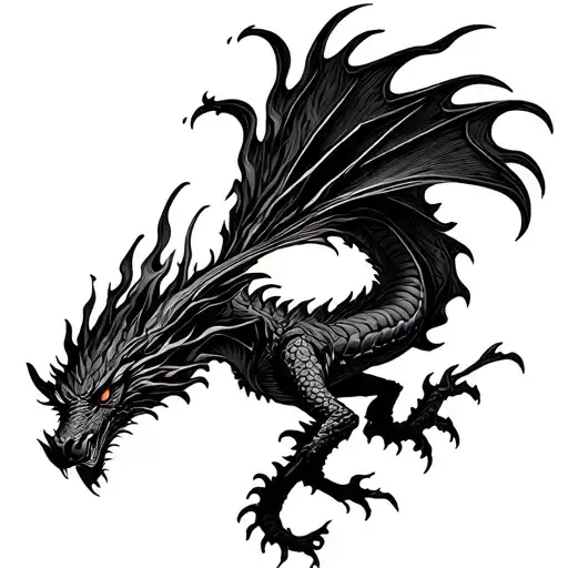 Dark Flaming Dragon Flying