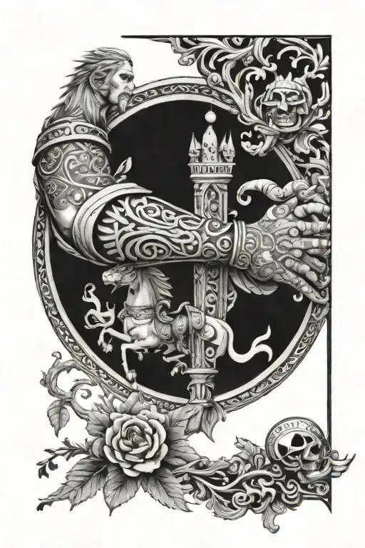 Realistic Medieval Themed Arm Sleeve With Lots Of Different Elements To Make A Full Sleeve