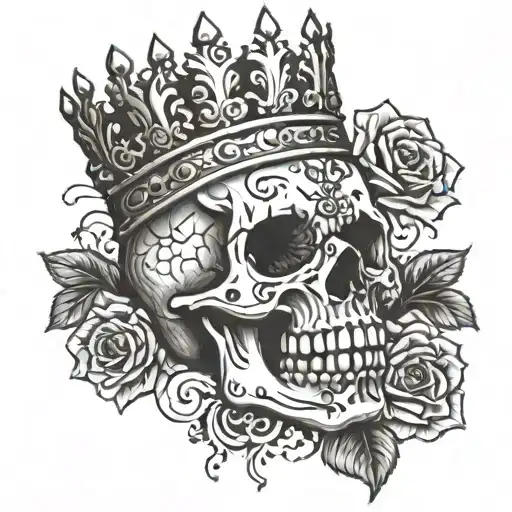 Skull Wearing Crown With Rose In Its Eye