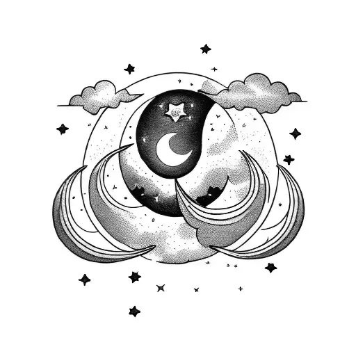 Crescent Moon With Stars And Clouds