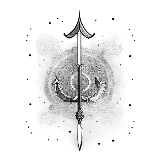 A Vertical Long Arrow Or Sword With Mixture Of Sanskrit Letter Minimal