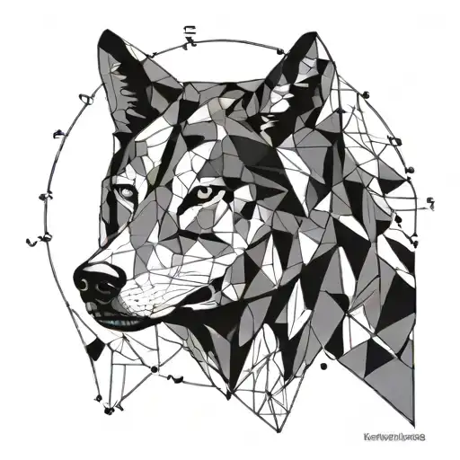 A Geometric Wolf Design Incorporating Elements Of Biology Such As Dna Strands Or Cell Structures