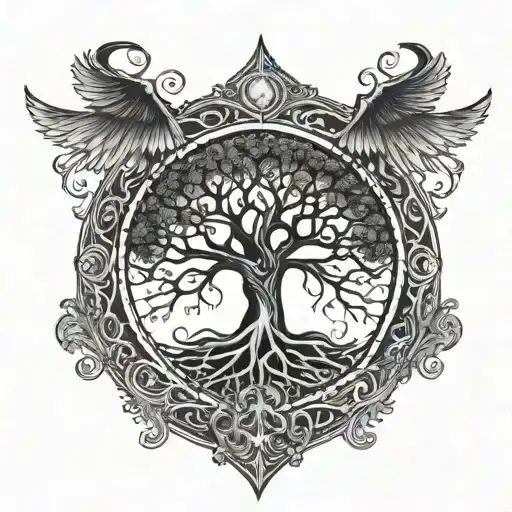 Eldritch Tree Of Life On Wooden Kite Shield For Shoulder