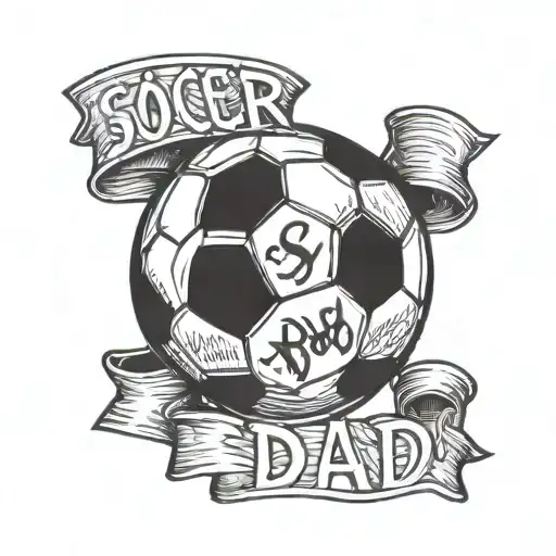 Soccer Ball With A Banner That Says 'Soccer Dad' In Kid Hand Writing