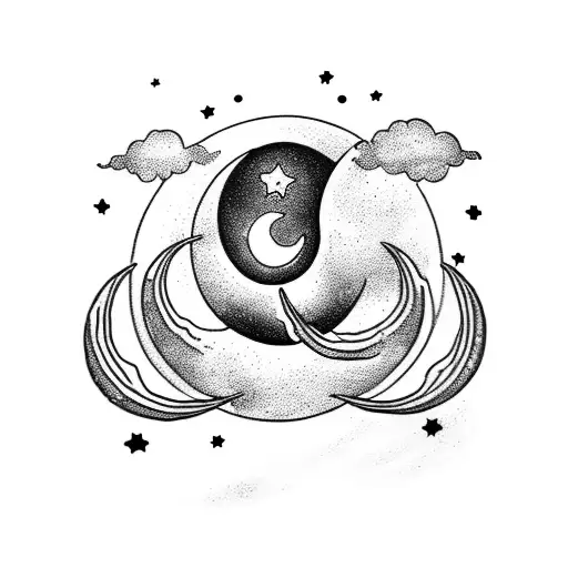 Crescent Moon With Stars And Clouds