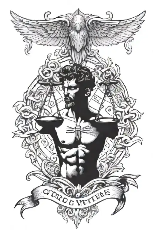 Stoic Virtues Discipline Justice Wisdom Courage Chest Tattoo Realistic