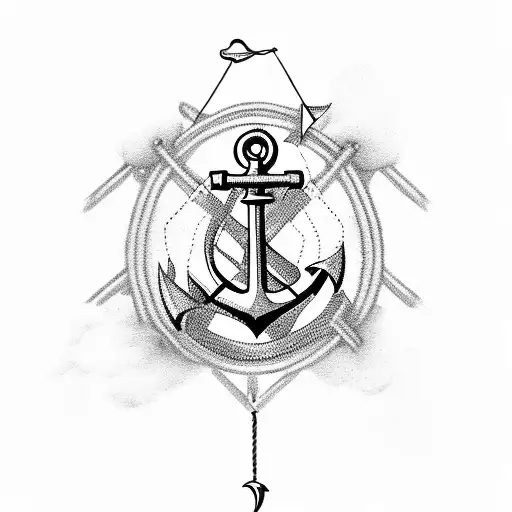 An Anchor Tied With A Flying Kite Gliding Above