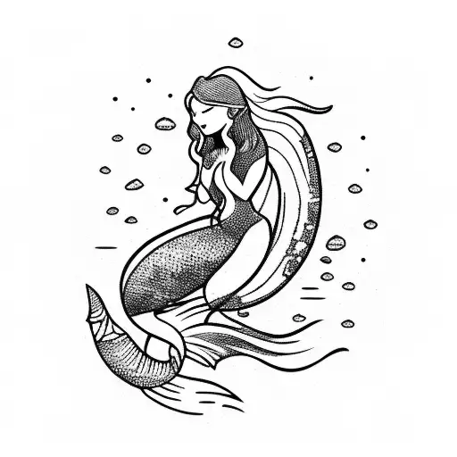 Mermaid On Rock With Sunrise