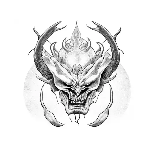 A Black And Grey Portrait Of A Demon Reading A Book