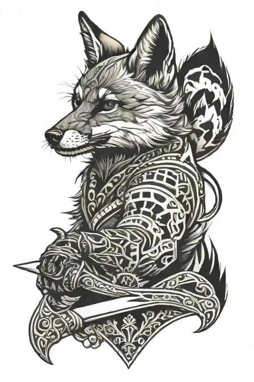 Desert Fox Looks Dangerous Arm Tattoo And Knive