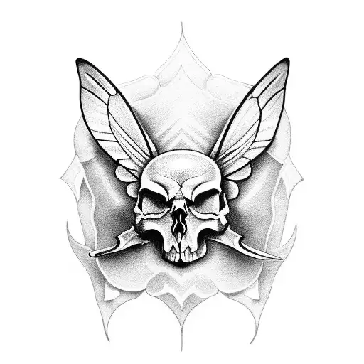 Half Skull Half Butterfly On A Dagger