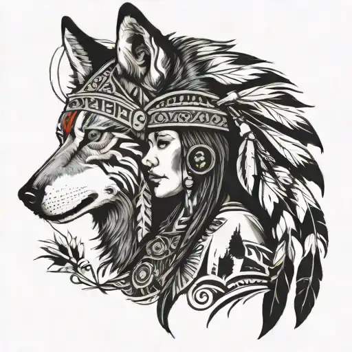 A Native American Women With A Wolf Headdress