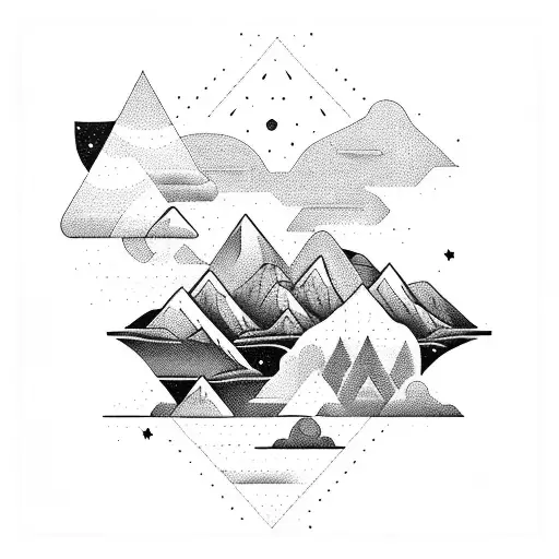 A Majestic Blackwork Mountain Range With Constellations In The Sky