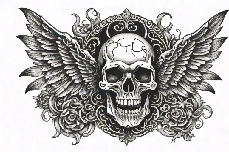 Dark Horror Skull With Wings Spread Looking Forward