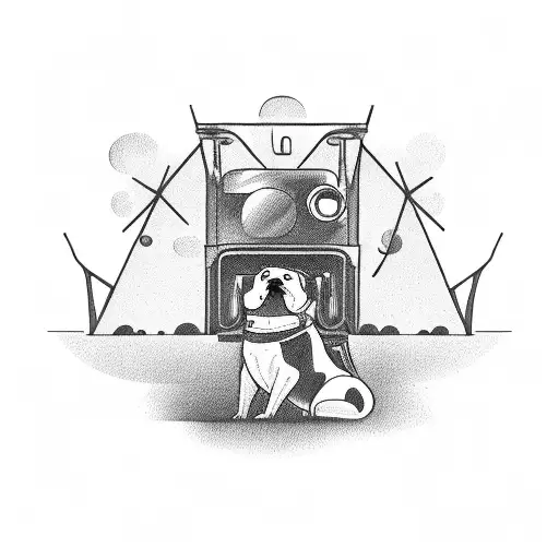 Illustrate A Mechanic Working On A Vintage Car In The Middle Of A Forest With A Dog At His Side