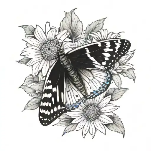 Butterfly With Daisy Growing