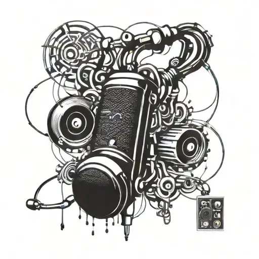 Incorporate Iconic Hip Hop Symbols Like Microphones And Turntables Into A Sleek Blackwork Design