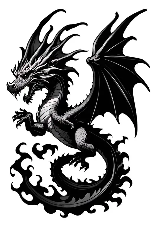 Dark Flaming Dragon Flying