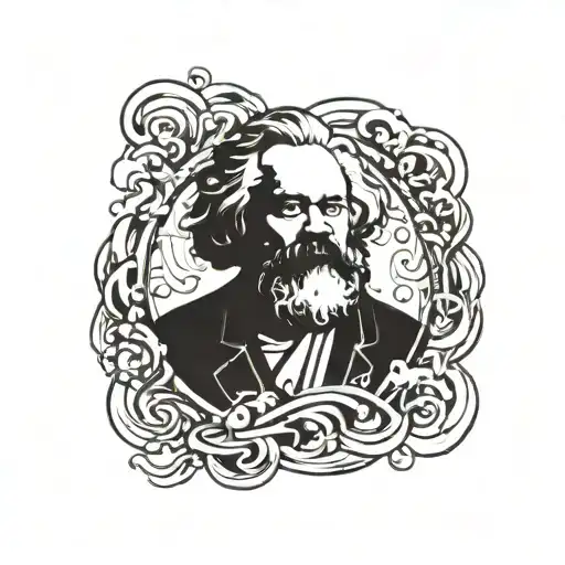 A Stylized Portrait Of Karl Marx With Chinese Calligraphy In The Background