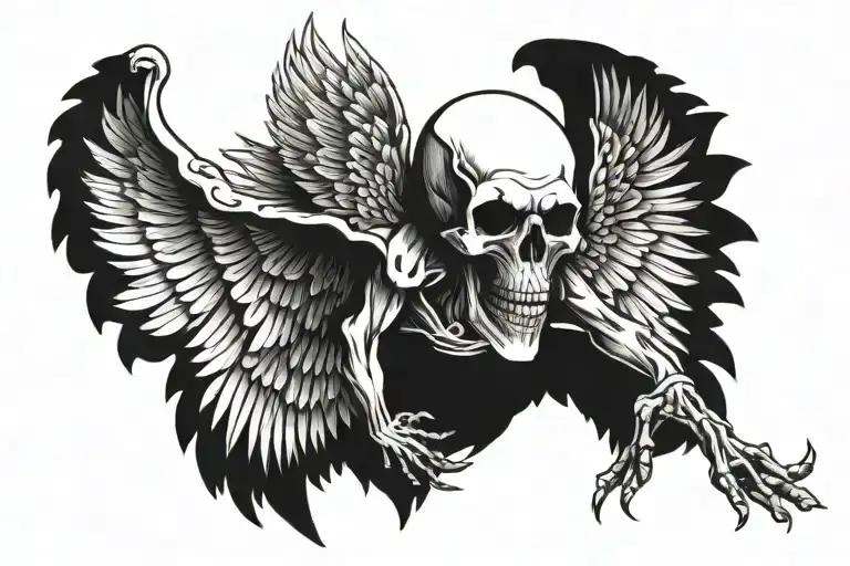 Dark Horror Skull With Wings Spread Looking Forward