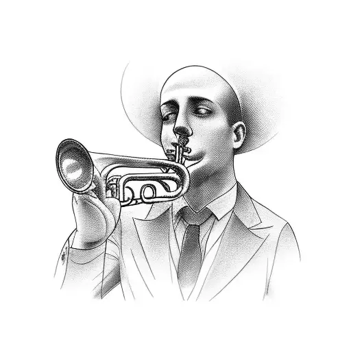 Create A Tattoo Of A Trumpet Player Taking A Photo At A Soccer Game