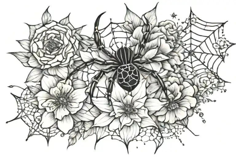 Flowers With Spider Web And Stars