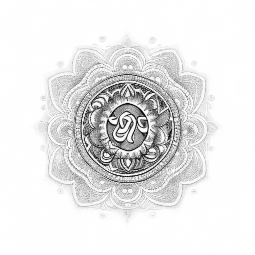 A Detailed Blackwork Tattoo Of The Om Symbol Surrounded By Intricate Patterns But Clear Om Symbol