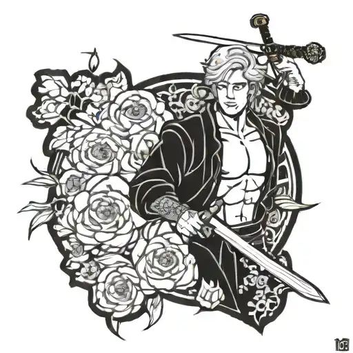 Believe Me A Yakuza Design With Flowers And An Onii With A Sword