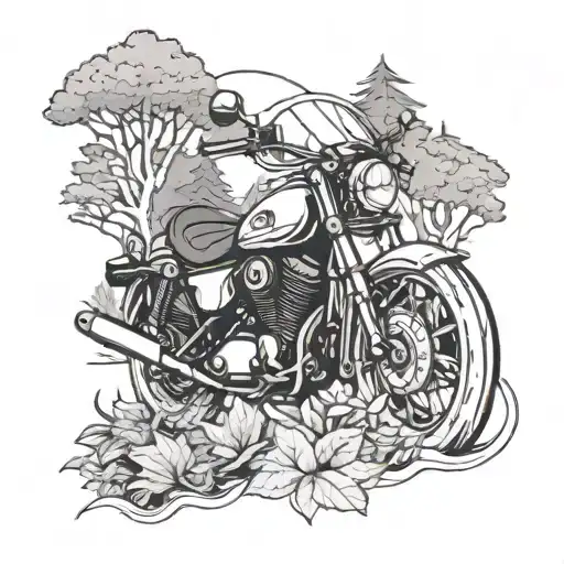 A Motorcycle Surrounded By Trees And Nature Elements