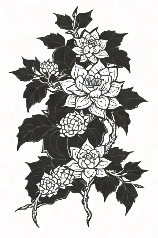 Japanese Traditional Tattoo Incorporating Echeveria Elegans Plant