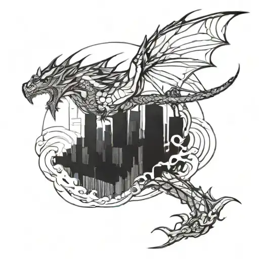 Dragon Flying Through A Futuristic Cityscape