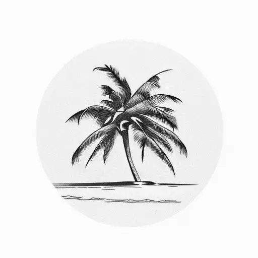 Palm Trees With The Ocean And Sun