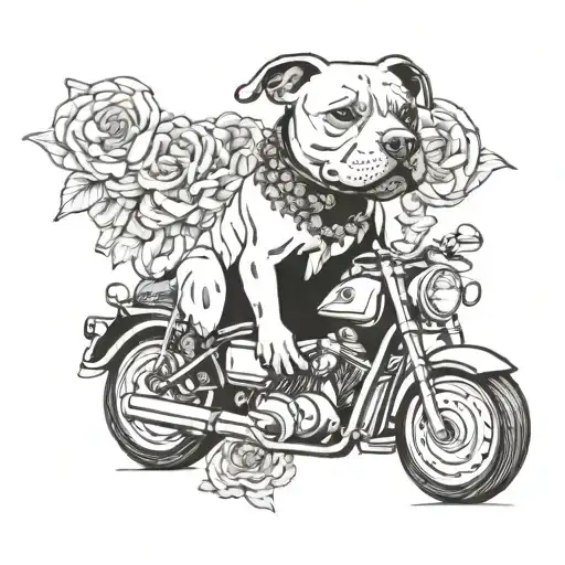 A Pitbull Riding A Motorcycle With A Money Lei Around Its Neck