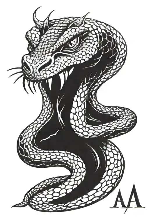 King Cobra Hood With Letter A Tattoo Design