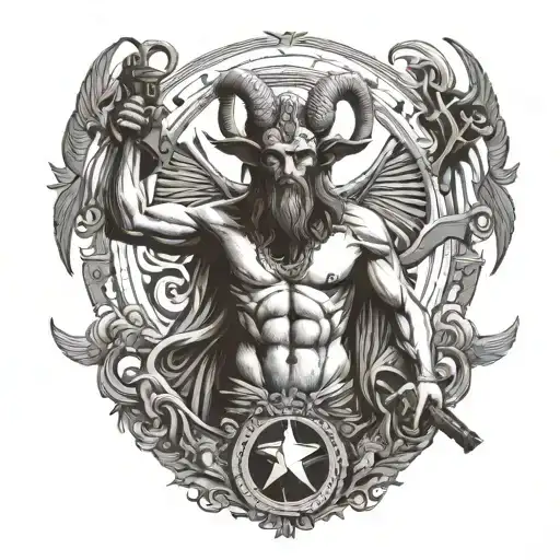 Statue Of Baphomet Holding A Gun