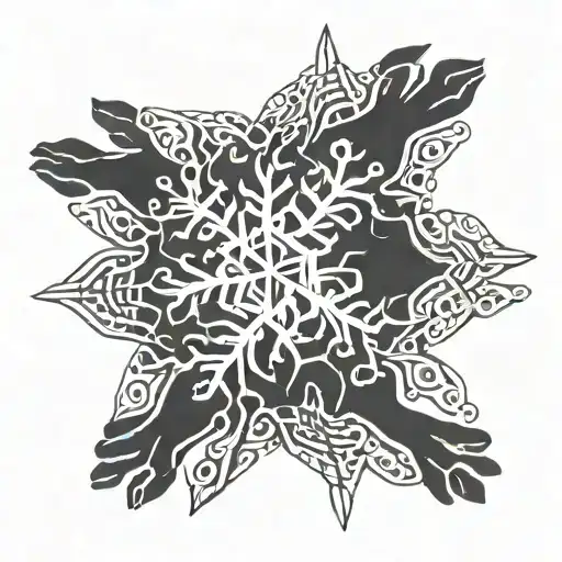 Five Dog Paws Interwined Into A Snowflake Minimalist