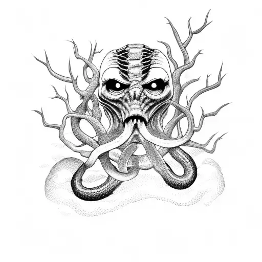 A Horror-themed Scene Of A Snake Emerging From A Dark Forest Filled With Insects