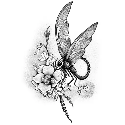 Flowers And Dragon Fly