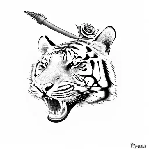 Tiger With A Rose In Mouth