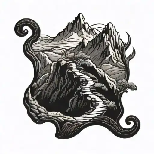 Mountain Landscape With A Winding Trail Leading Up To A Summit