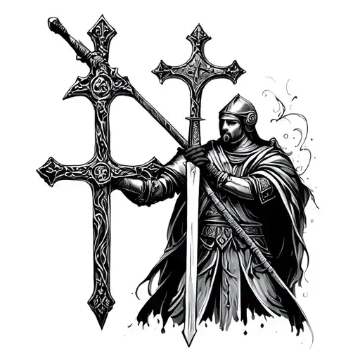 Cross And Knight Holding A Sword